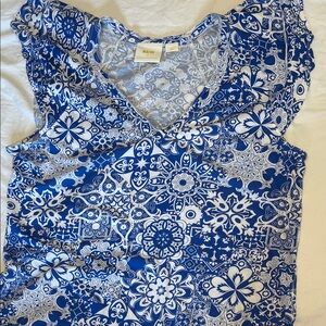 Anthropologie Maeve Blue and White Top Size XL